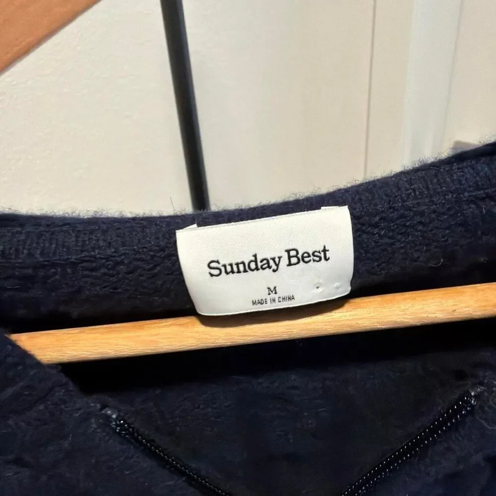 Aritzia Sunday Best Merino Wool Cable Knit Hooded Cropped Sweater Navy